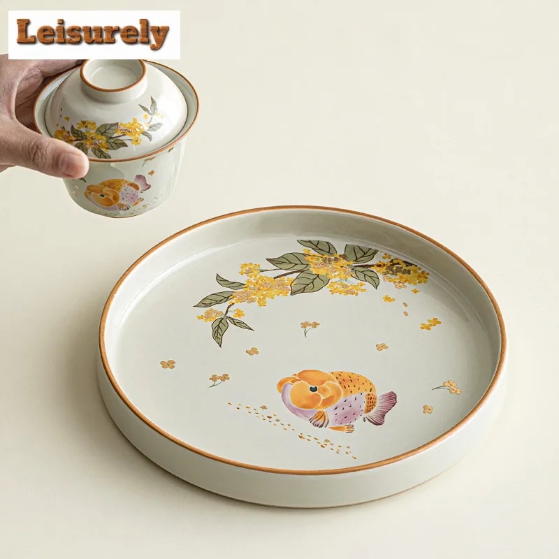 Plant Ash Gold Osmanthus Fish Tea Tray Cake Rack Coffee Storage Board Organizers Desk Dishes For Serving Cafes Supplies Craft