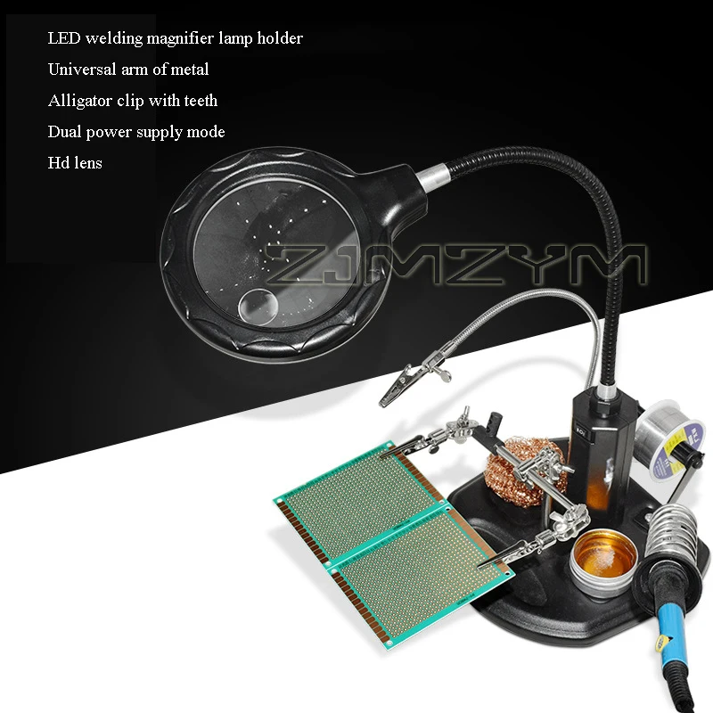 Circuit Board Welding Fixture With LED Magnifying Glass Clip Clamp Third Hand Helping Desktop Magnifier Soldering Repair Tool