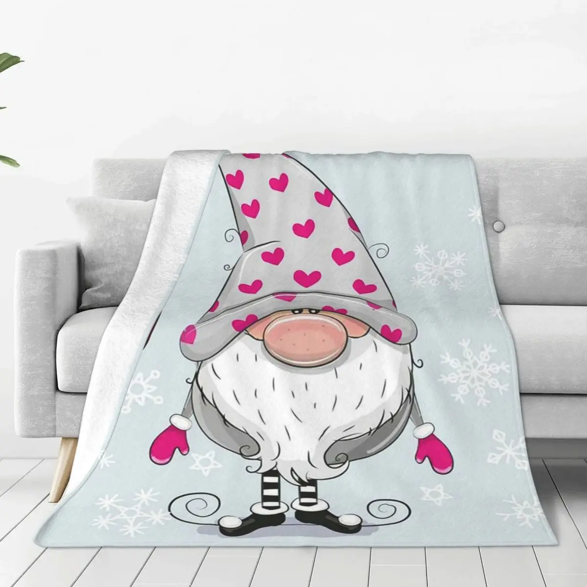 Christmas Kawaii Gnome Blanket Velvet Spring Autumn Heart New Year Portable  Super Warm Throw Blanket for Home Bedroom Rug Piece