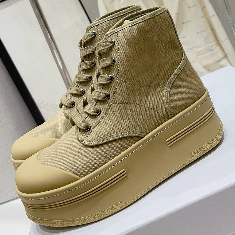 

2024 Women's New High Top Casual Shoes Simplicity Versatile Cloth Upper Design Round Head Height Increasing Women's Shoes