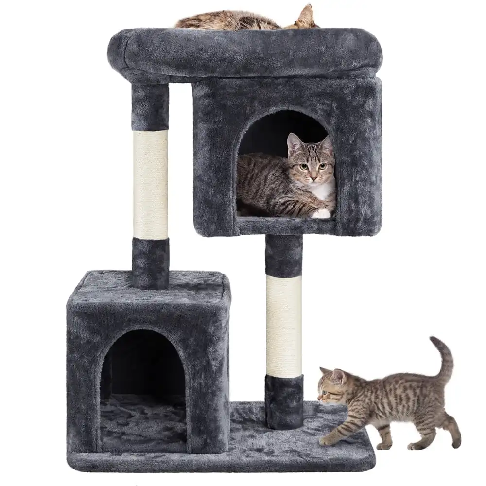 

33.5" Height Small Cat Tree Tower with 2 Condos, Dark Gray