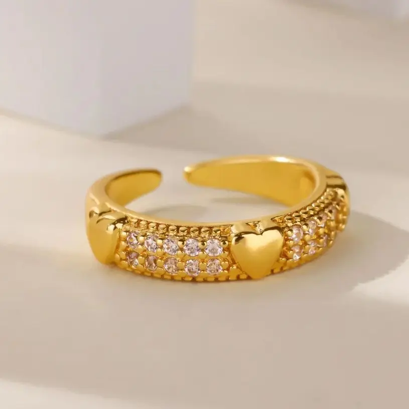 Luxury Zircon Heart Rings 18K Gold Plated Opening Ring