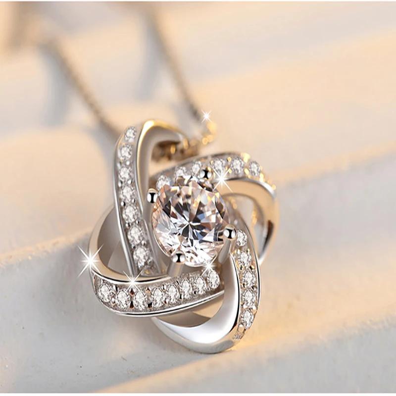 s925 Silver Eternal Heart Clover Spinning Diamonds Necklace European and American Jewellery for Mum, Girlfriend. 5