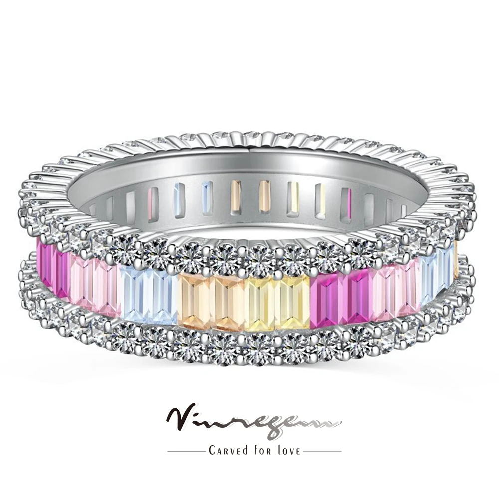 

Vinregem Emerald Cut Lab Created Sapphire Gemstone 925 Sterling Silver Colorful Ring For Women Wedding Band Jewelry Wholesale