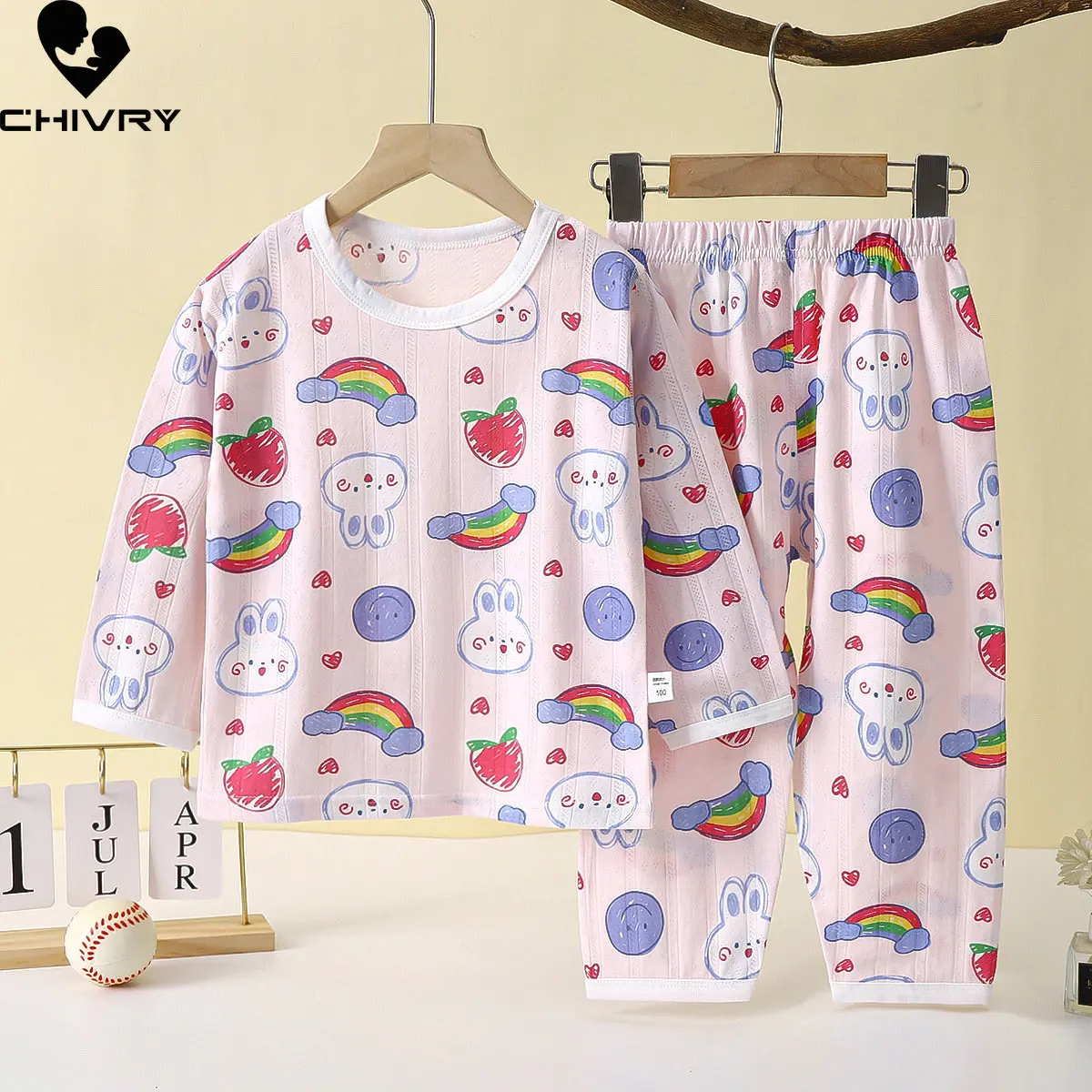 

New 2023 Kids Boys Girls Summer Thin Pajamas Sets Cartoon Long Sleeve O-Neck T-Shirt Tops with Pants Baby Boy Sleepwear Homewear