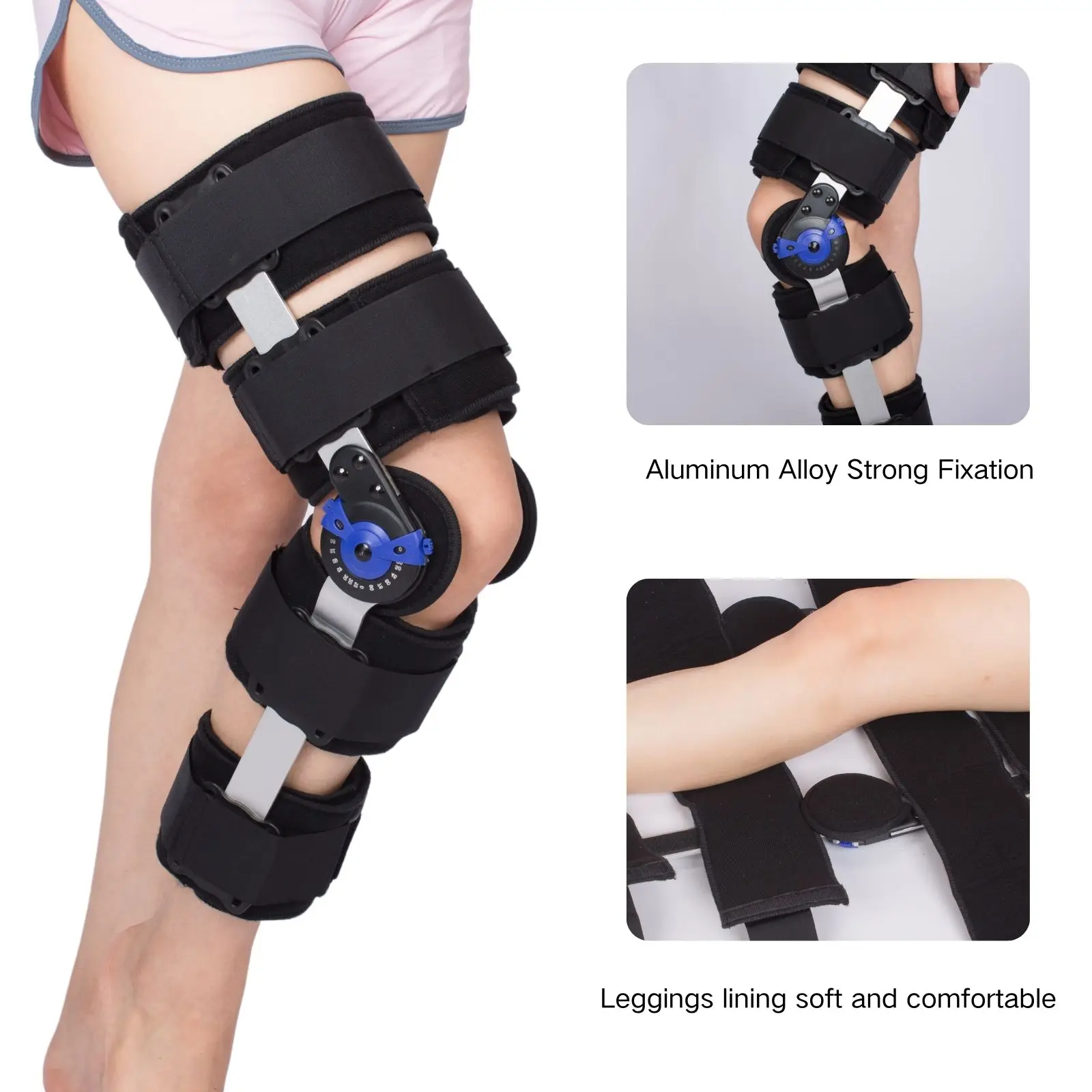 Hinged ROM Knee Brace, Adjustable Post Op Recovery Support for ACL, MCL and PCL Injury, Medical Knee Immobilizer Stabilizer 3