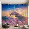 Romantic Cherry Blossom Pattern Curtain Mount Fuji Landscape Decor Curtain Japanese Sushi Nikki Restaurant Window Curtain 2PCS 3