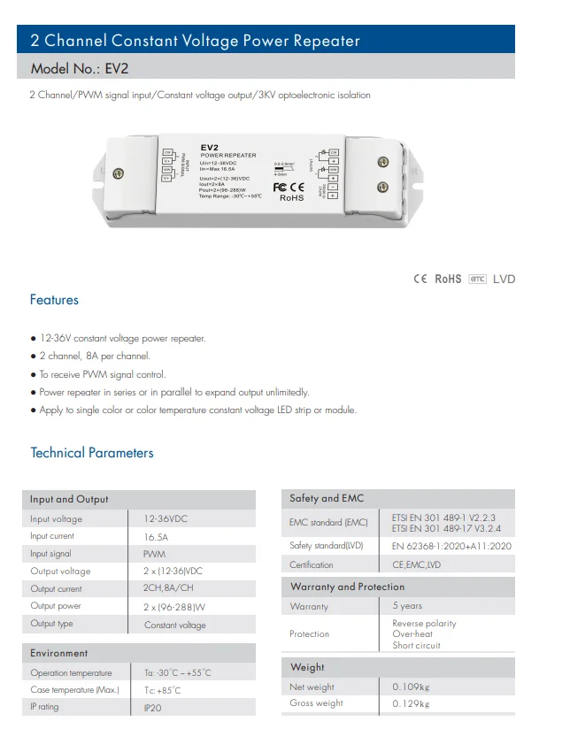 Description Picture 5 of item1 2 3 4 Channel Constant Voltage Power Repeater PWM Signal Amplifier Controller For Single Color/CCT/RGB/RGBW LED Strip Lights