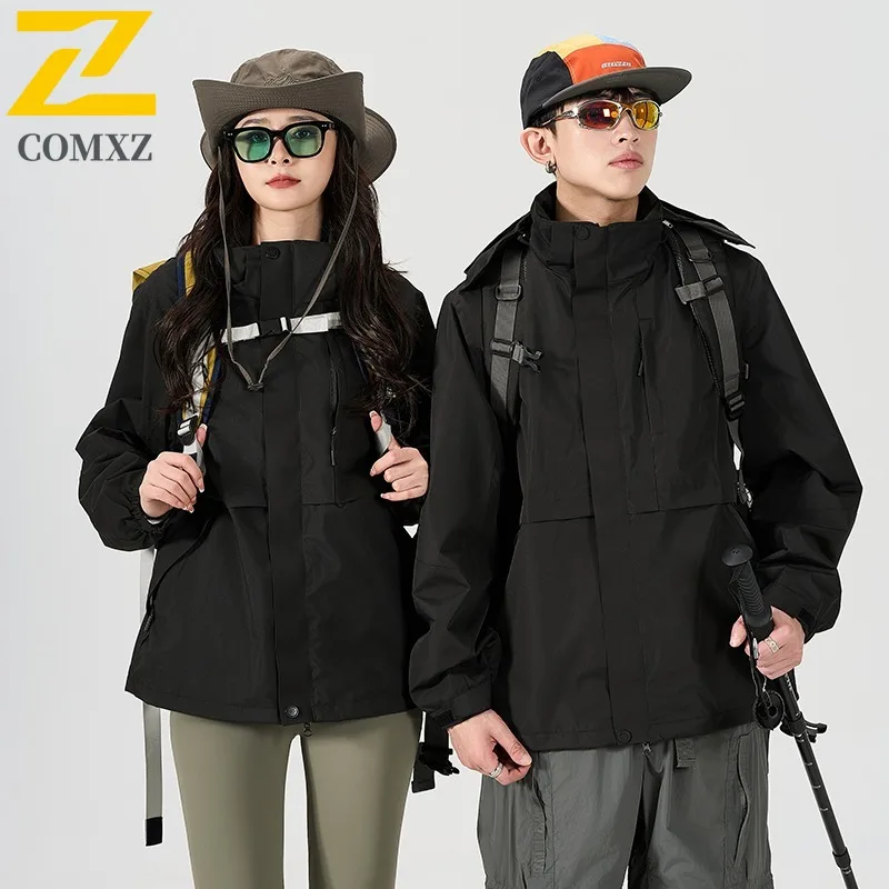 COMXZ Premium Hooded Men Jacket Outdoor Climbing Light Windbreaker Journey Wind Resistant Wear Resistant Autumn Zip Up Coat