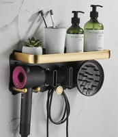 Bathroom Hairdryer Holder Black Gold Storage Rack Wall Mounted Dryer and Hair Curler Racks For Dyson Supersonic Hair Dryer Shelf 1