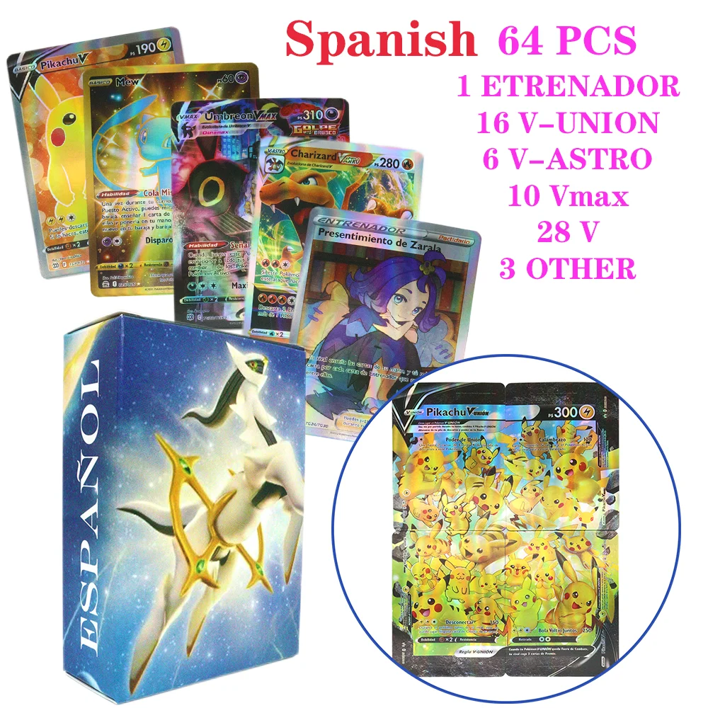 64pcs Pokemon Cards Vstar Vmax V Spanish French Letter with Rainbow Arceus  Shiny Charizard Kids Gift Cartas Pokemon Espanol - AliExpress