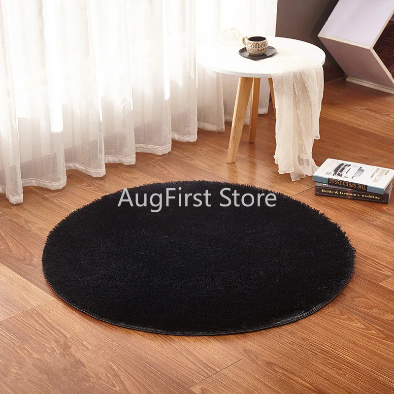 

Black Round Carpet Long Plush Round Area Rug Modern Silky Mat Super Soft Mat Blankets for Living Room Bedroom Shaggy Rug