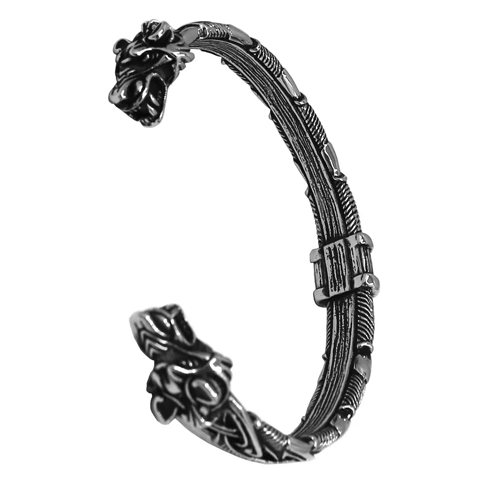 Vintage Ghost Skull Bones Biker Cuff Bracelet Stainless Steel Jewelry Gothic Feather Wing Norse Viking Wolf Men Bangle SJB0362A 6