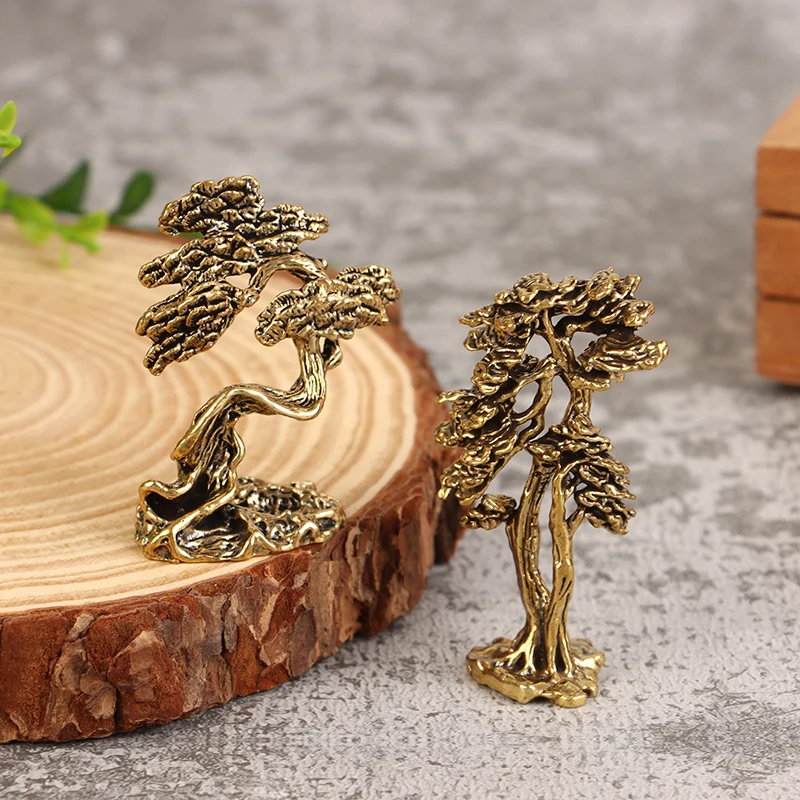 Chinese Style Brass Mini Welcome Pine Figurine Tree Decorations 1Pc