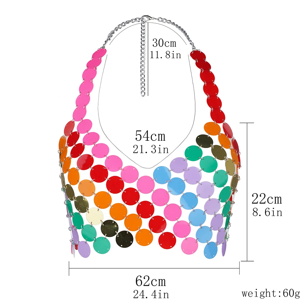 Sexy Multicolor Sequins Halter Tops Body Chain Women Festival Outfits Fashion Backless Bikini Nightclub  Body Jewelry Accessorie