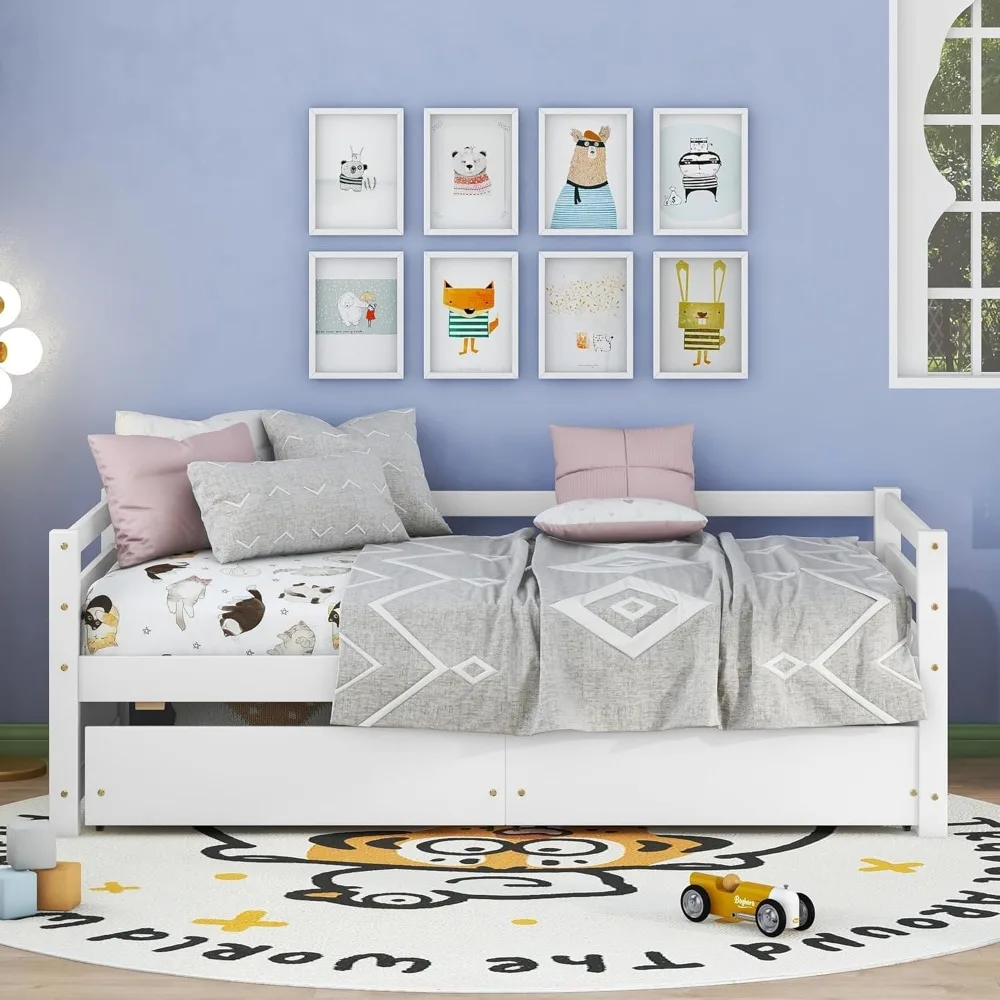 Twin Daybed with 2 Storage Drawers, Wooden Twin Size Daybed Frame, Dual-Use Daybed Sofa Kids Bed for Living Room,Children Room 2
