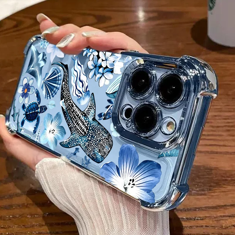 Blue Ocean Animal Turtle Whale Plating Clear Phone Case Cover