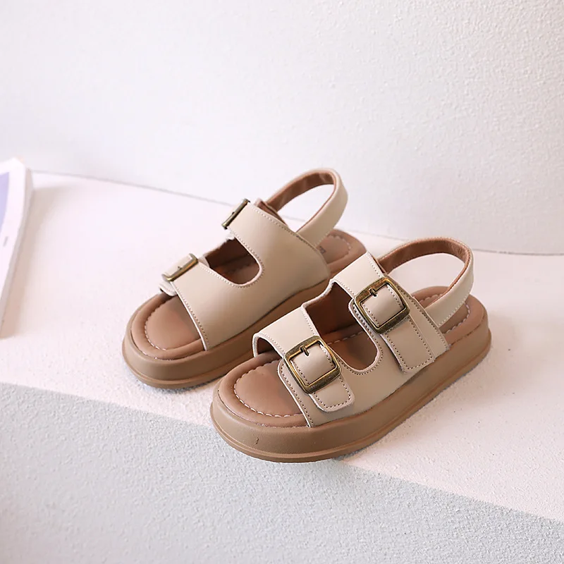 Classic Brown Boys Sandals Summer Sea Holiday Shoes Slides Slingback Soft Bottom Beige Girls Sandal Platform Sandals Kids H03243 3