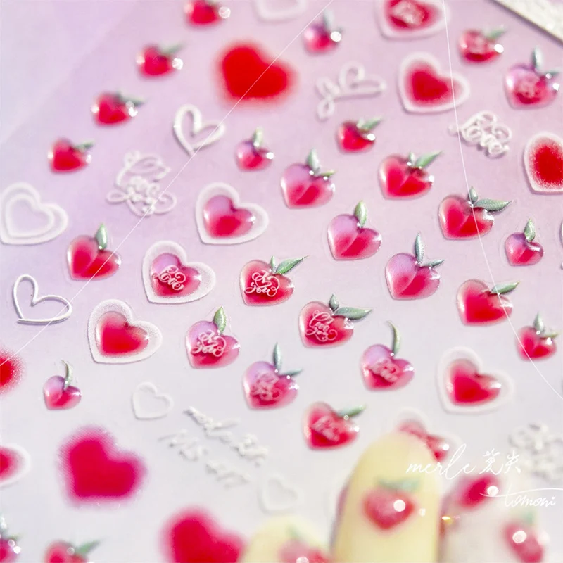 

1pcs 5D Fruit Colorful Jelly Peach Nail Art Sticker Cute Funny Relief Love/Cherry/Star Nail Decal Self-Adheisve Slider For Nails