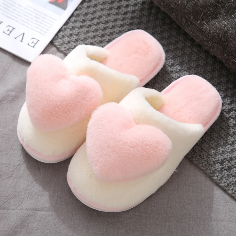 Winter Warm Heart Pattern Cotton Slippers Women Indoor Casual Comfortable Sandals - Image 3