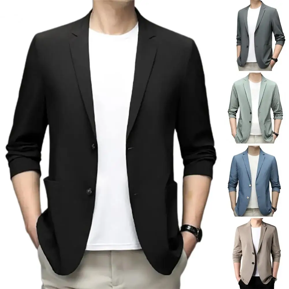 Handsome Men Suit Jacket Soft Smooth Solid Color Turn-down Collar Men Suit Jacket  Groom Coat Commuting