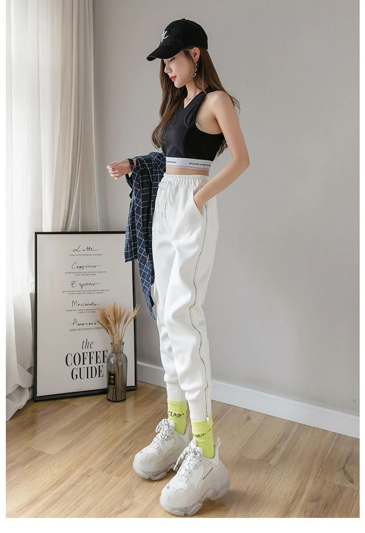 Frauen Zipper Harem Hosen Lose Streetwear Jogginghose Casual Leggings Mode Koreanische Weibliche Cargo Hosen Womnn Hip Hop Hosen – Detail 2