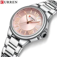 CURREN 9091 Women's Fashion Quartz Watch Stainless Steel Waterproof Elegant Roman Rose Gold Clock Lady Casual Watches for Women
