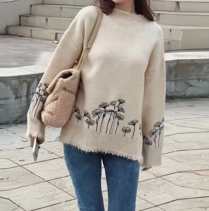 

Round necked new fashion print loose casual headwear sweater T-shirt expensive Western pretty girl