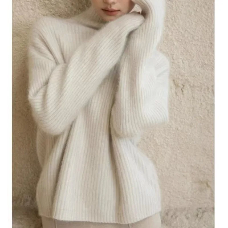 Women Autumn Knitted Sweater Solid Color Turtleneck Pullover