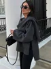 ZBZA Women's Asymmetric Scarf Knitted Jacket O-neck Single Button Side Slit Solid Loose Coat Winter New Female Chic Outerwear 4