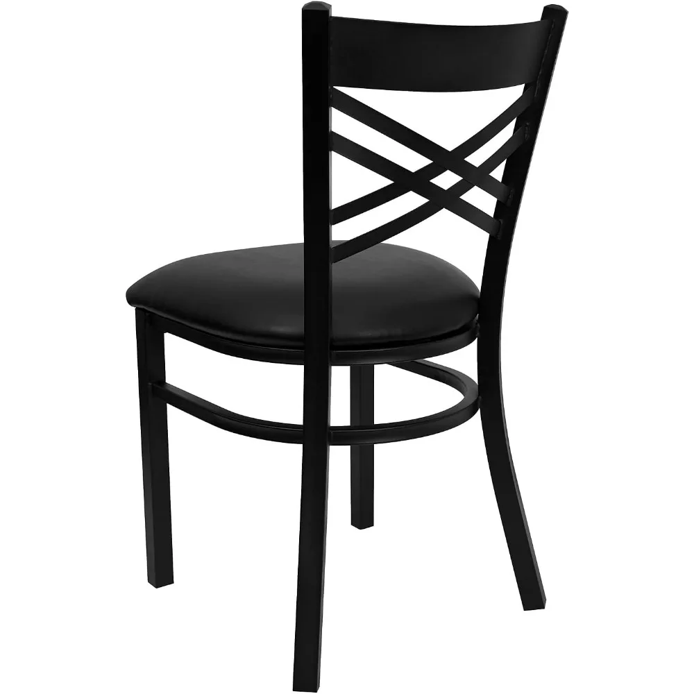 2 Pack HERCULES Series Black ''X'' Back Metal Restaurant Chair-Black Vinyl Seat