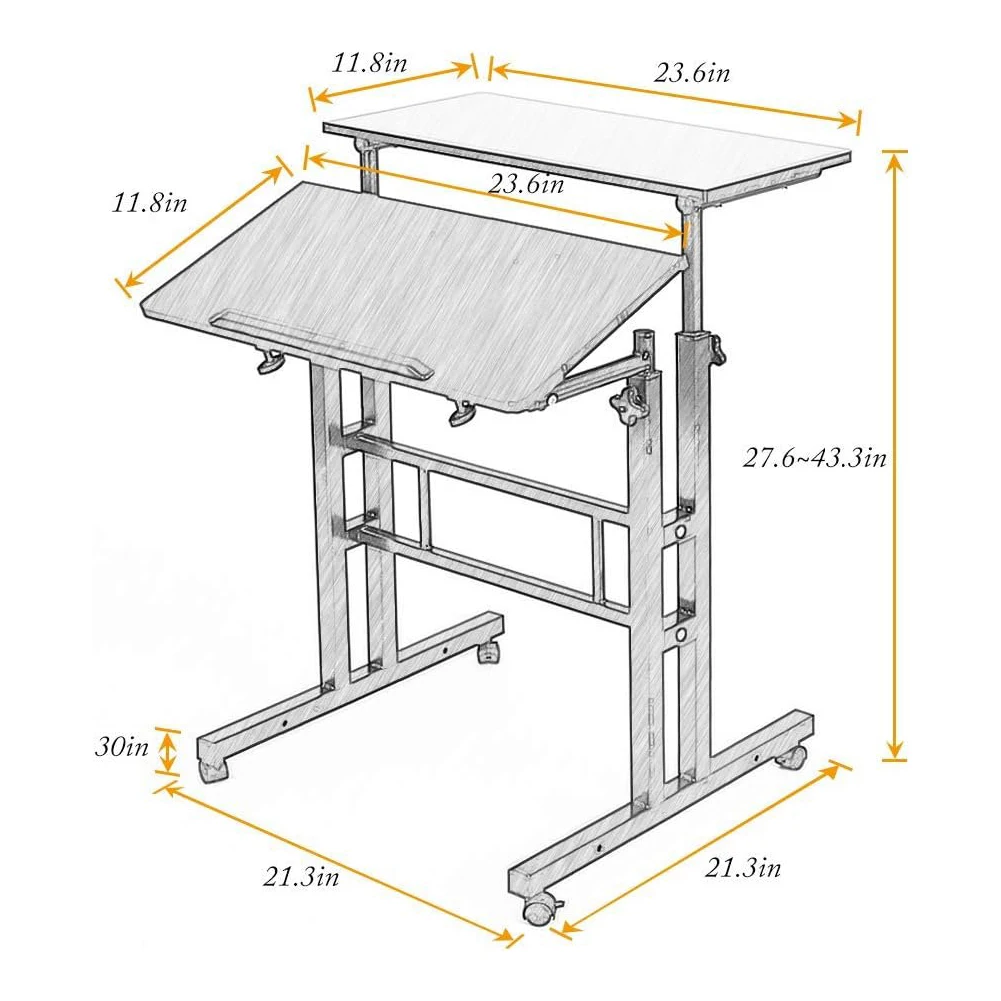 Mobiler Stehschreibtisch mit neigbarer, höhenverstellbarer, rollender Steh-Computertisch, Sitz-Steh-Schreibtisch, Computer-Arbeitsstationen – Detail 3