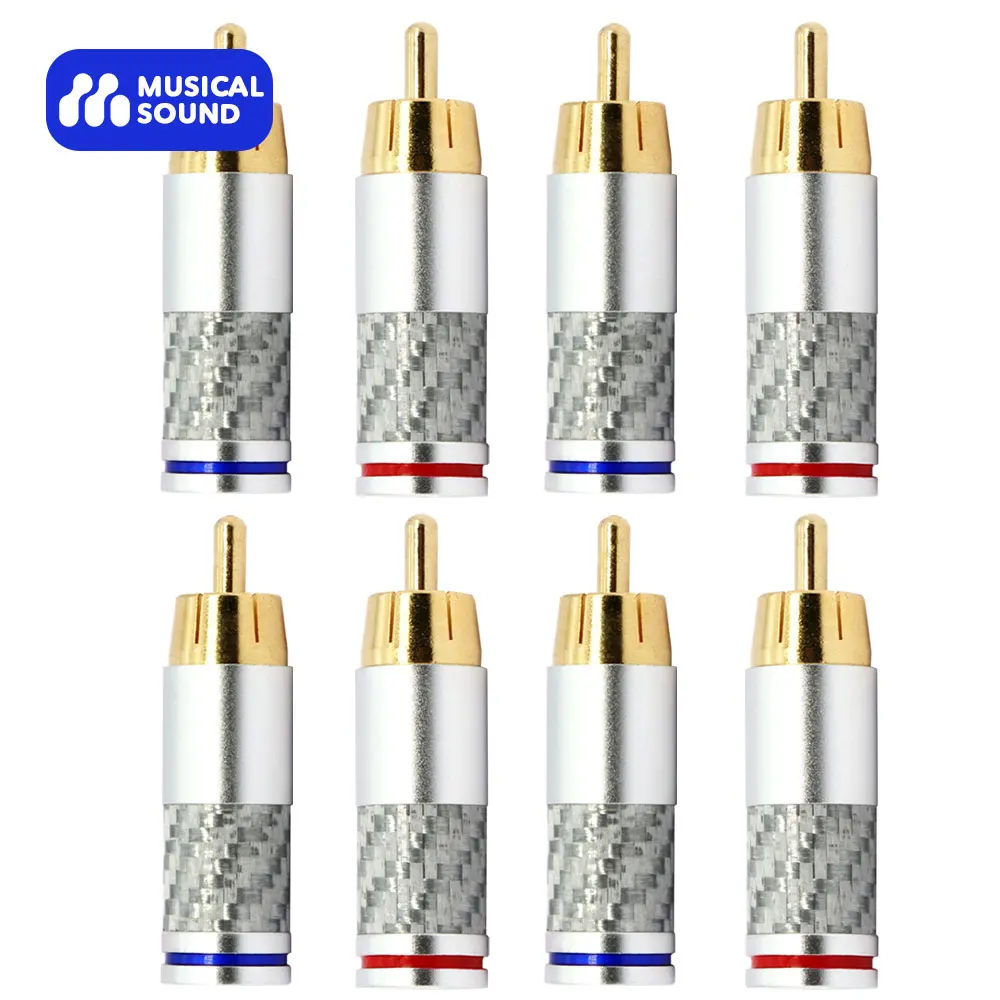 Audio Musicale Connettori Rca In Fibra Di Carbonio Da 8 Pezzi Per Cavo Di Segnale Audio Adattatore Audio Con Spina Rca In Rame Placcato Oro