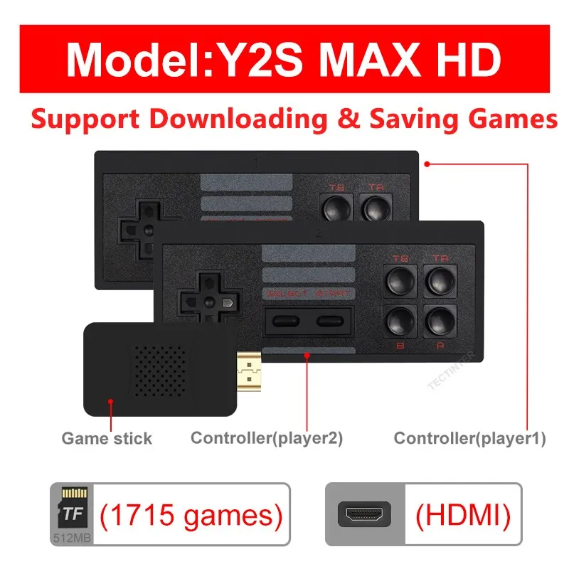 Video Game Console Handheld Game Player Mini Game Console Built in 1800 Classic 8 Bit Games Dual Wireless Gamepad HD/AV Output 