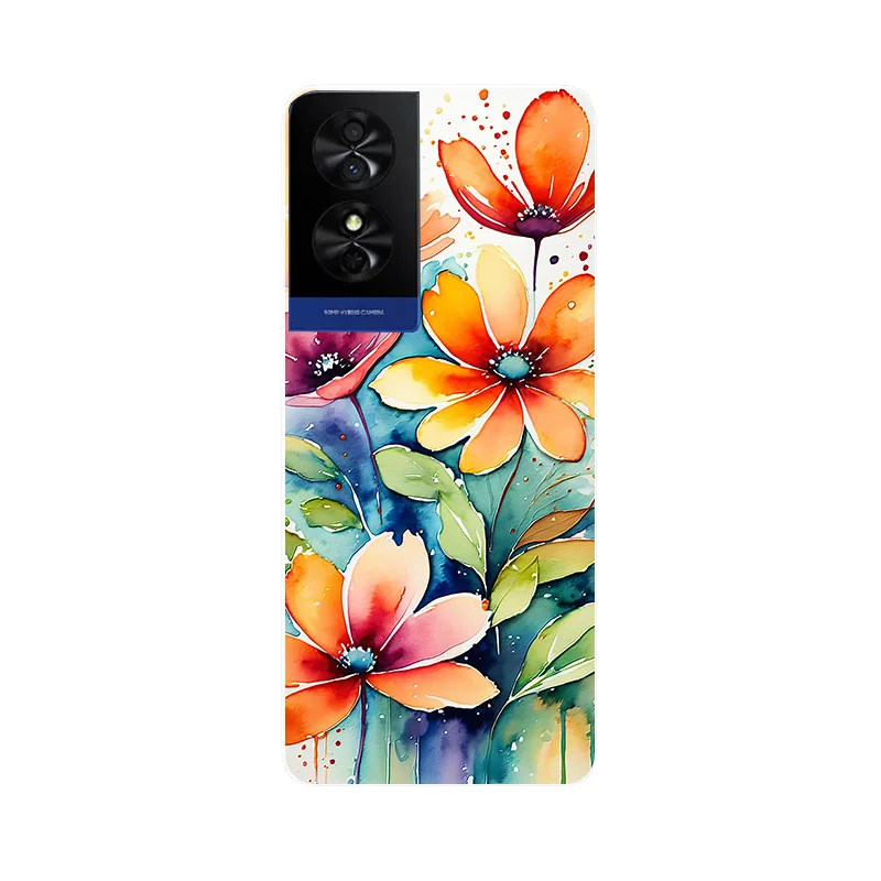 Colorful Leaves Flower Painted Soft Silicone Phone Case Cover - Bumper Protection Design