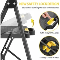 3 Step Ladder, Sturdy Steel Step Stool with Anti-Slip Wide Pedals, Handrail, Safe-Lock Design, Pass 800lbs L 2