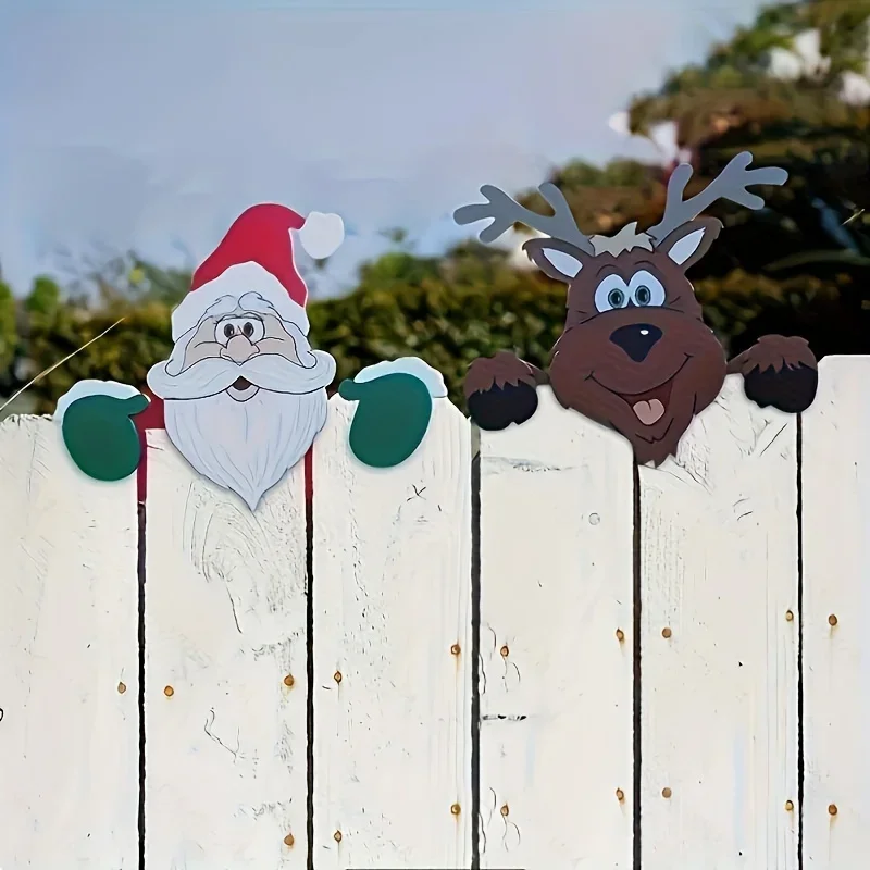 1pc-Christmas Fence Ornaments Santa Clause Peeker Yard Ornaments Indoor Outdoor Ground Placard DIY Festival Gift