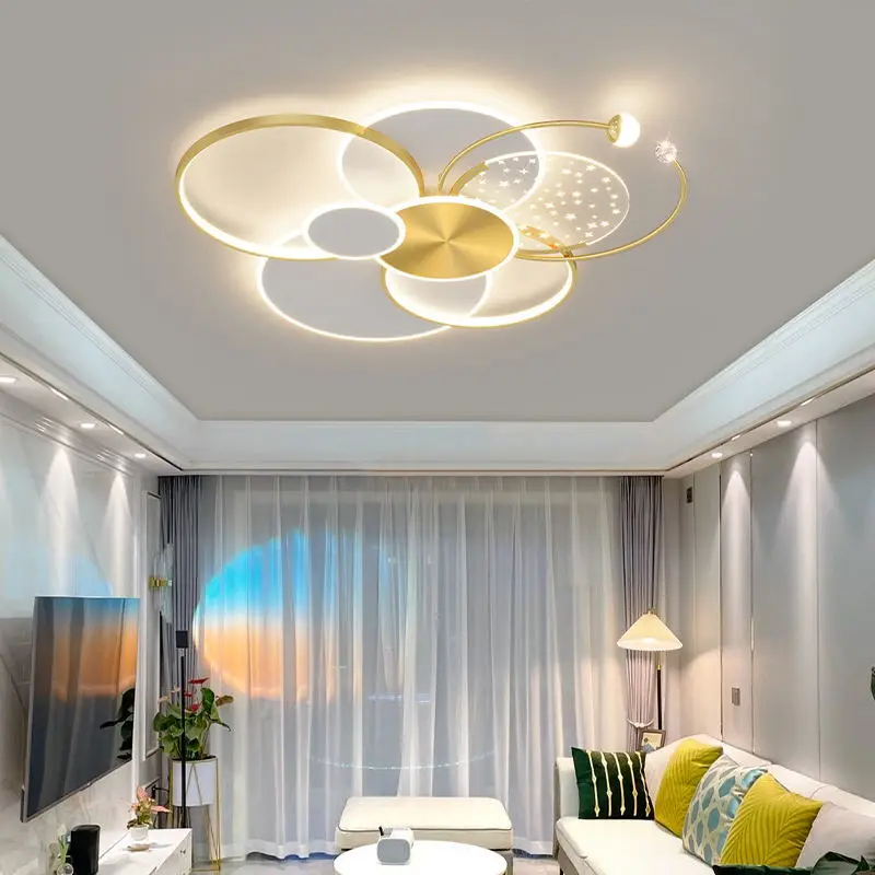 Round Living Room Led Chandeliers Luxury Bedroom Full Of Stars Gold Chandelier Simple Modern Atmosphere Flush Mount Ceiling Lamp led chandelier,ceiling chandelier