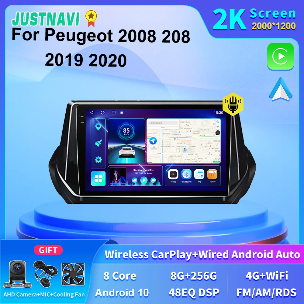 

JUSTNAVI 2K Screen 8+256GB 4G LTE Android Car Multimedia Head Unit GPS For Peugeot 2008 208 2019 2020 Autoradio Navigation RDS