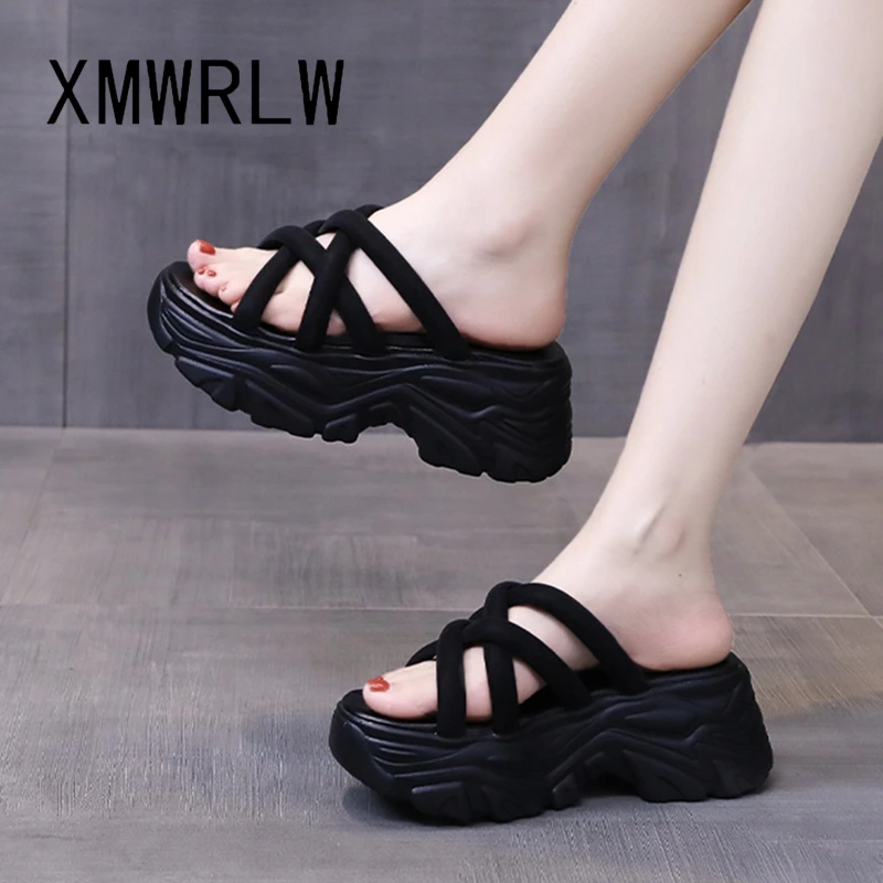 

XMWRLW Summer Slippers For Woman Platform Shoes Fashion High Heels Women Summer Slippers Rubber Sole Female Beach Shoes Slides