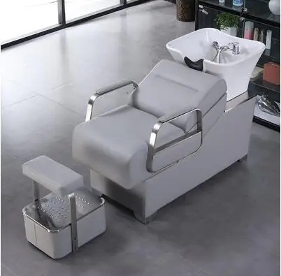 Barber shop high-grade stainless steel semi lying multifunctional simple adult hairdressing shop massage shampoo bed special for