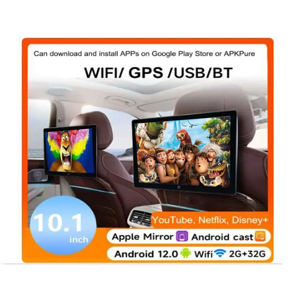 

Монитор на подголовник автомобиля, 10,1 дюйма, Android 12, FM, Bluetooth