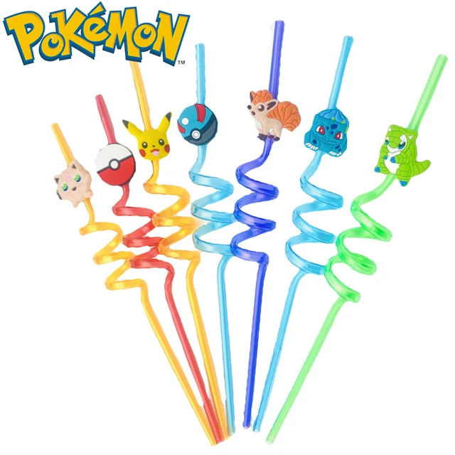 Pokemon Anime Straw Children Birthday Party Supplies Cartoon Reusable  Plastic Straws Multi-function Milkshake Ice Drinks