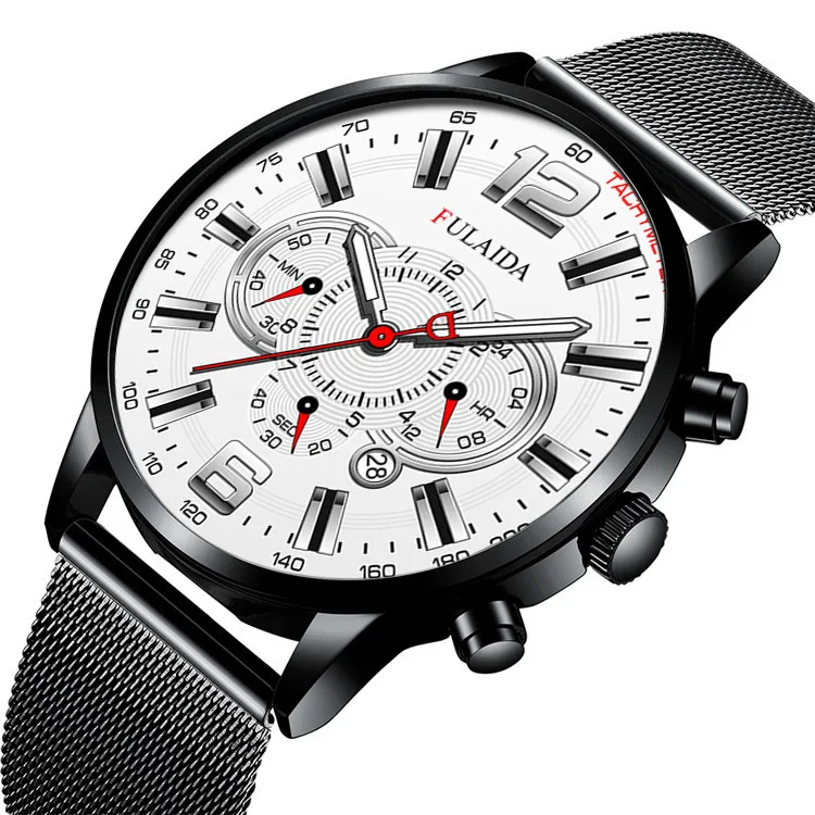 Men's Fashion Business Calendar Watches Luxury Stainless Steel Mesh Belt Analog Quartz Watch Business Luminous Wristwatch Clock