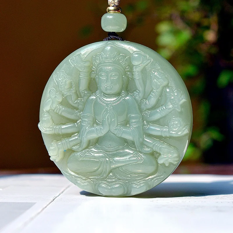 

Xinjiang Natural Hetian Jade Guardian God Thousand-Hand Tag Pendant Men and Women Light Luxury Ornament