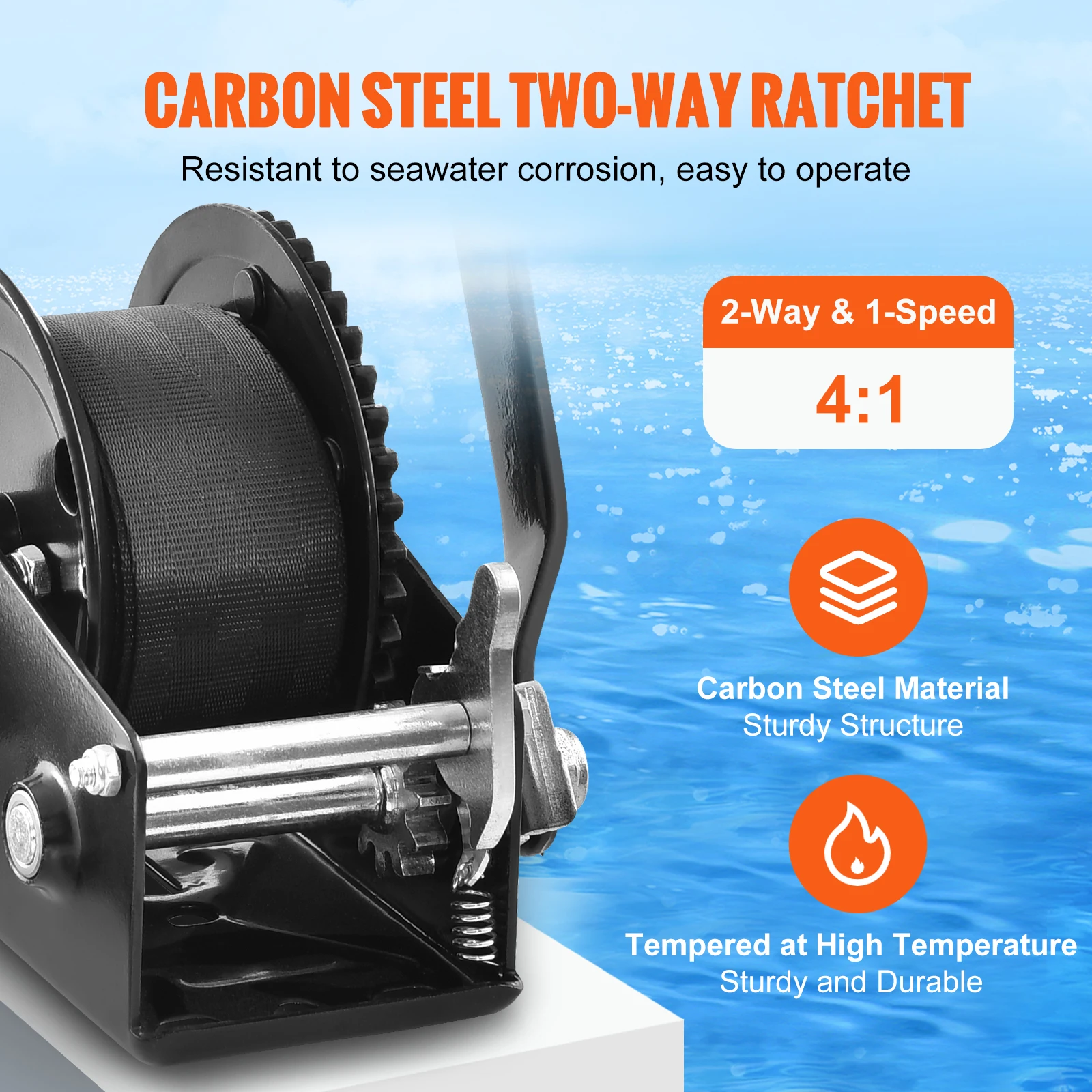 Manual Winch VEVOR Hand Winch Boat Trailer Winch Heavy Duty Rope Crank w/ 23ft Polyester Strap & Two-Way Ratchet Manual Operated Crank Winch