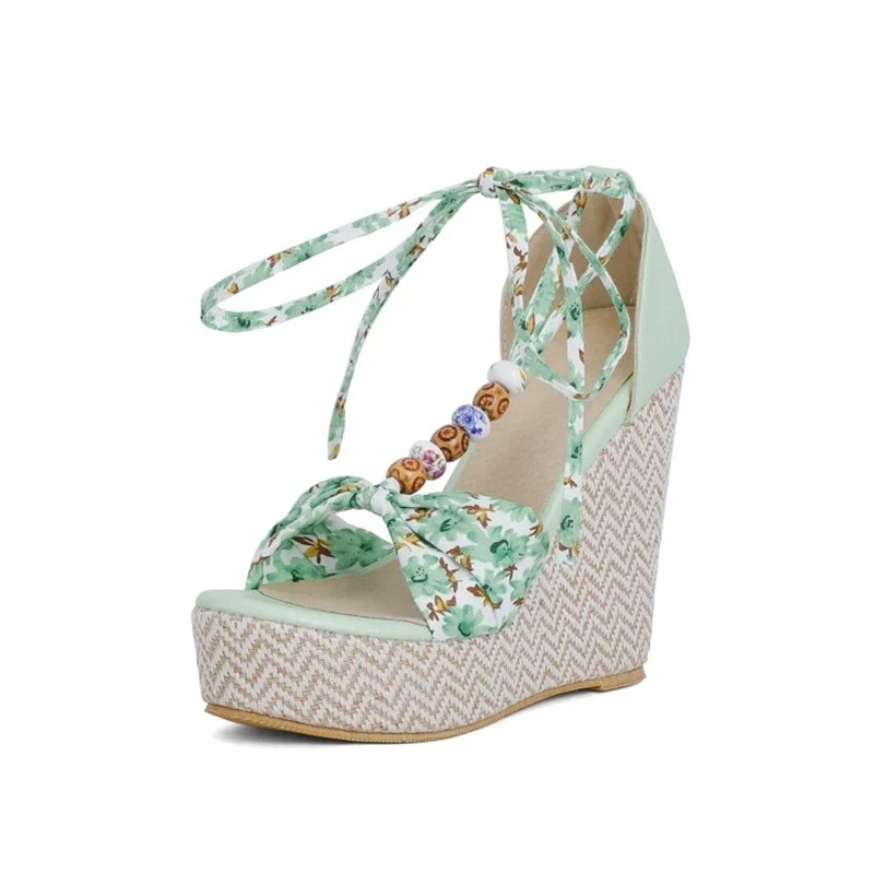 

Zapatos Mujer 2022 Bohemian Style Luxury Women Sandals Peep Toe Wedges High Heels 12.5 CM Party Platform 4CM Shoes Plus 699-18