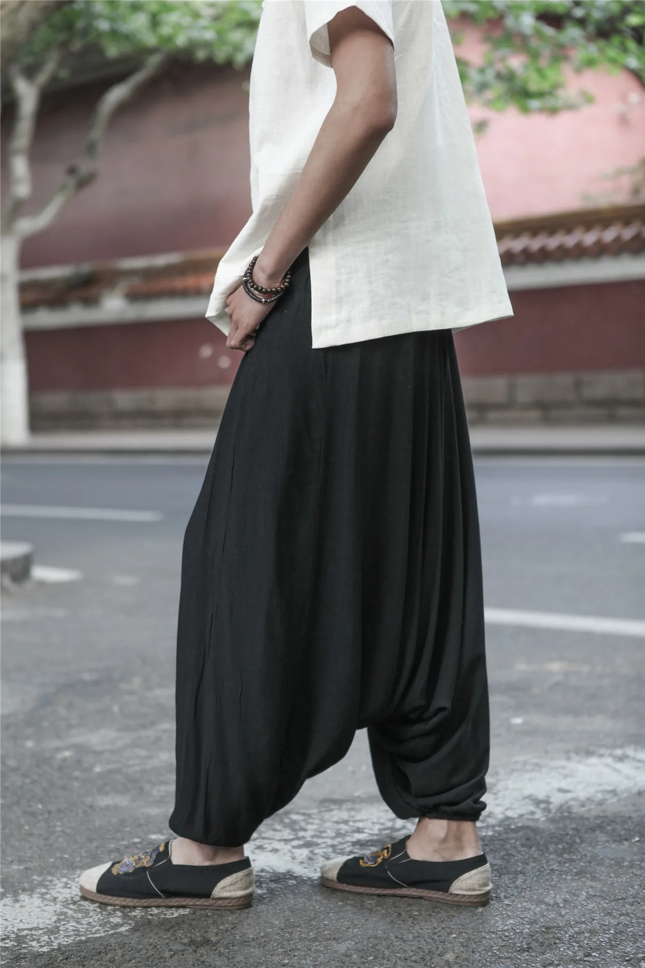 Cotton Linen Baggy Men Harem Pant Indian Hippie Crotch Pant Yoga Mediation Casual Workout Fitness Jogger Travel Pant Sweatpants