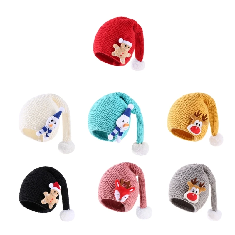 67JC Children Christmas Beanie Hat Cute Cartoon Knitting Cap Baby Hat Soft Warm Bonnet Great Party Gift for Holiday Season