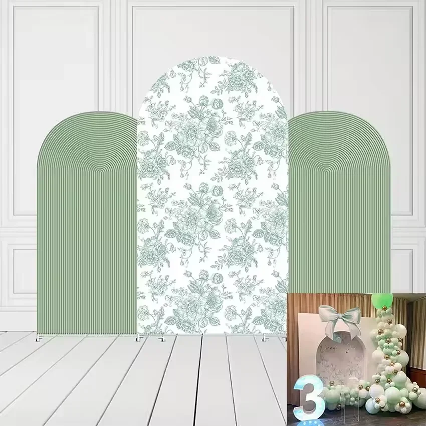 VIKAMA Heiliger grüner Blumenstreifen-Wandteppich Chiara, gewölbter Fotohintergrund, Wanddekoration für Mädchen, Hochzeit, Brautparty – Detail 1